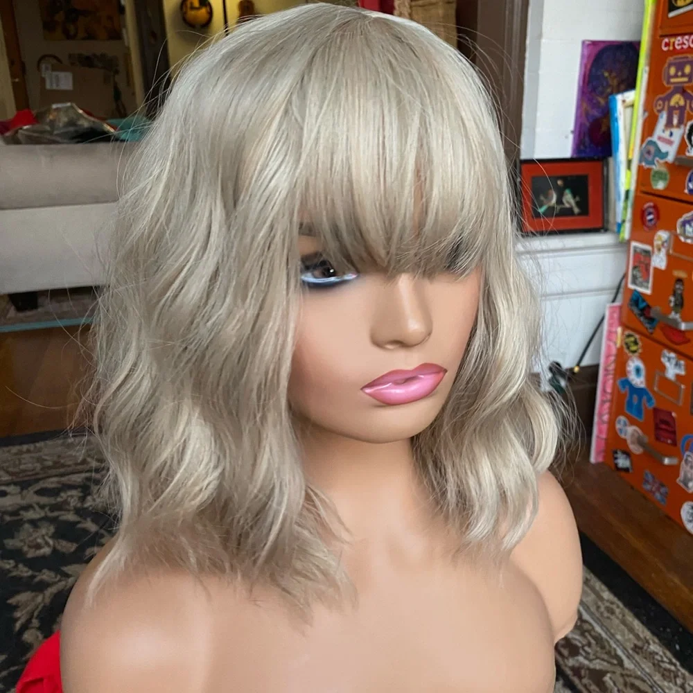 All over born blonde short bob wig w bangs